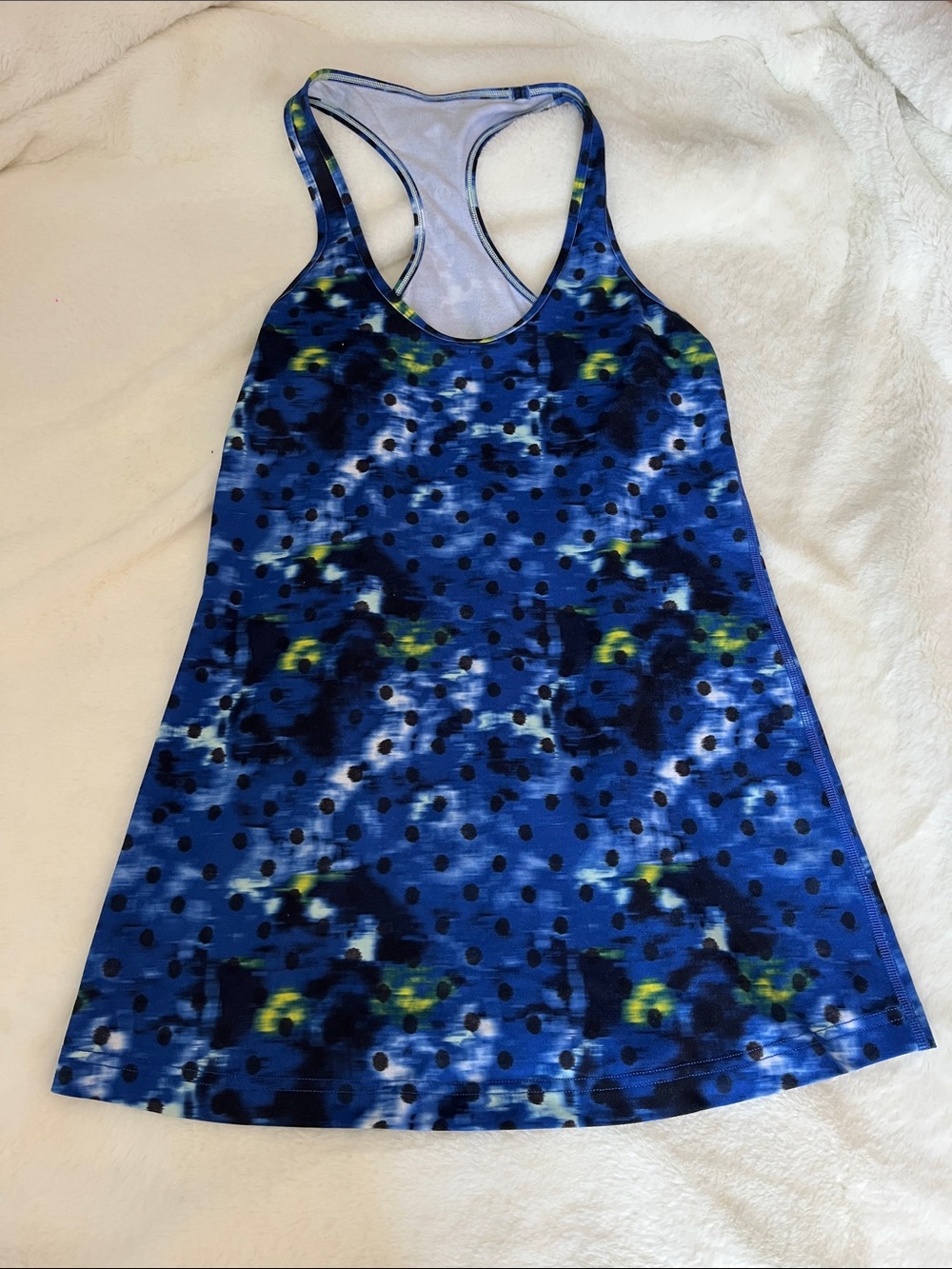 Blue Mixed-Print Racerback Tank Top
